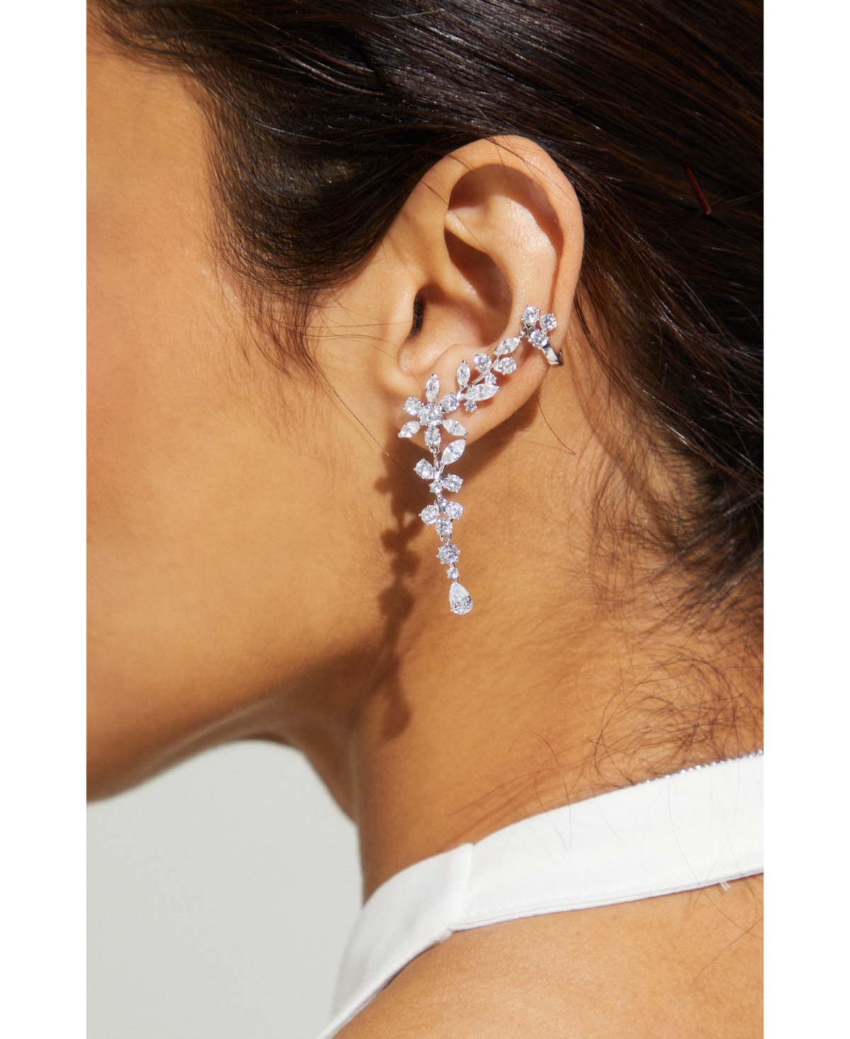 Eliot Danori Silver Tone Cubic Zirconia Flower Climber Drop Earrings Created for Macy s Rhodium Smart Closet