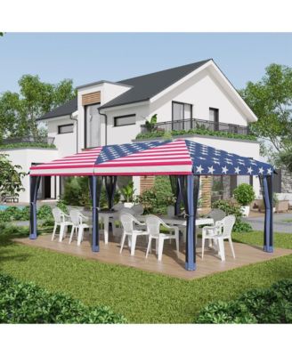 10' x 20' Pop Up Canopy with 6 Sidewall Mesh Nettings, Flag