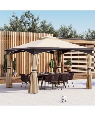 10' x 12' Steel Fabric Outdoor Patio Gazebo Vented Roof w/Mesh Sidewall