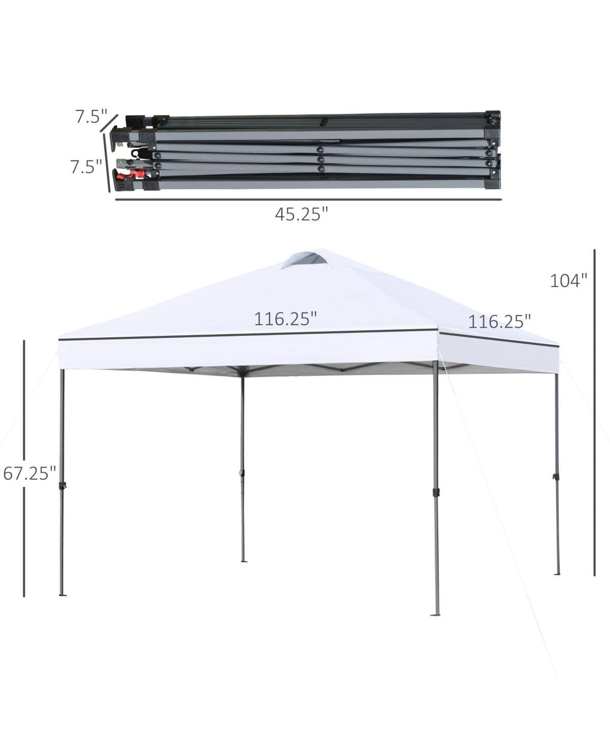 9.7' x 9.7' Pop Up Canopy Tent, Gazebo w/ Carry Bag, Dark - White