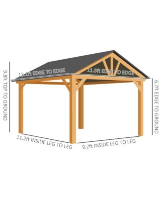  11x13 Hardtop Gazebo with Wooden Frame, Permanent Metal Roof Gazebo Canopy with Ceiling Hook for Garden, Patio, Backyard