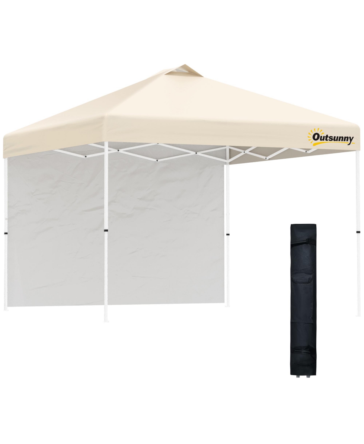 10' Pop-Up Canopy Party Tent with 1 Sidewall, Rolling Carry Bag on Wheels, Adjustable Height, Folding Outdoor Shelter, Beige - Beige