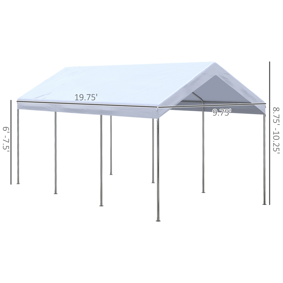 Outsunny 10' x 20' Carport, Portable Garage & Patio Canopy Tent Storage Shelter, Adjustable Height, Anti-uv Cover for Car, Truck, Boat, Catering, Wedd