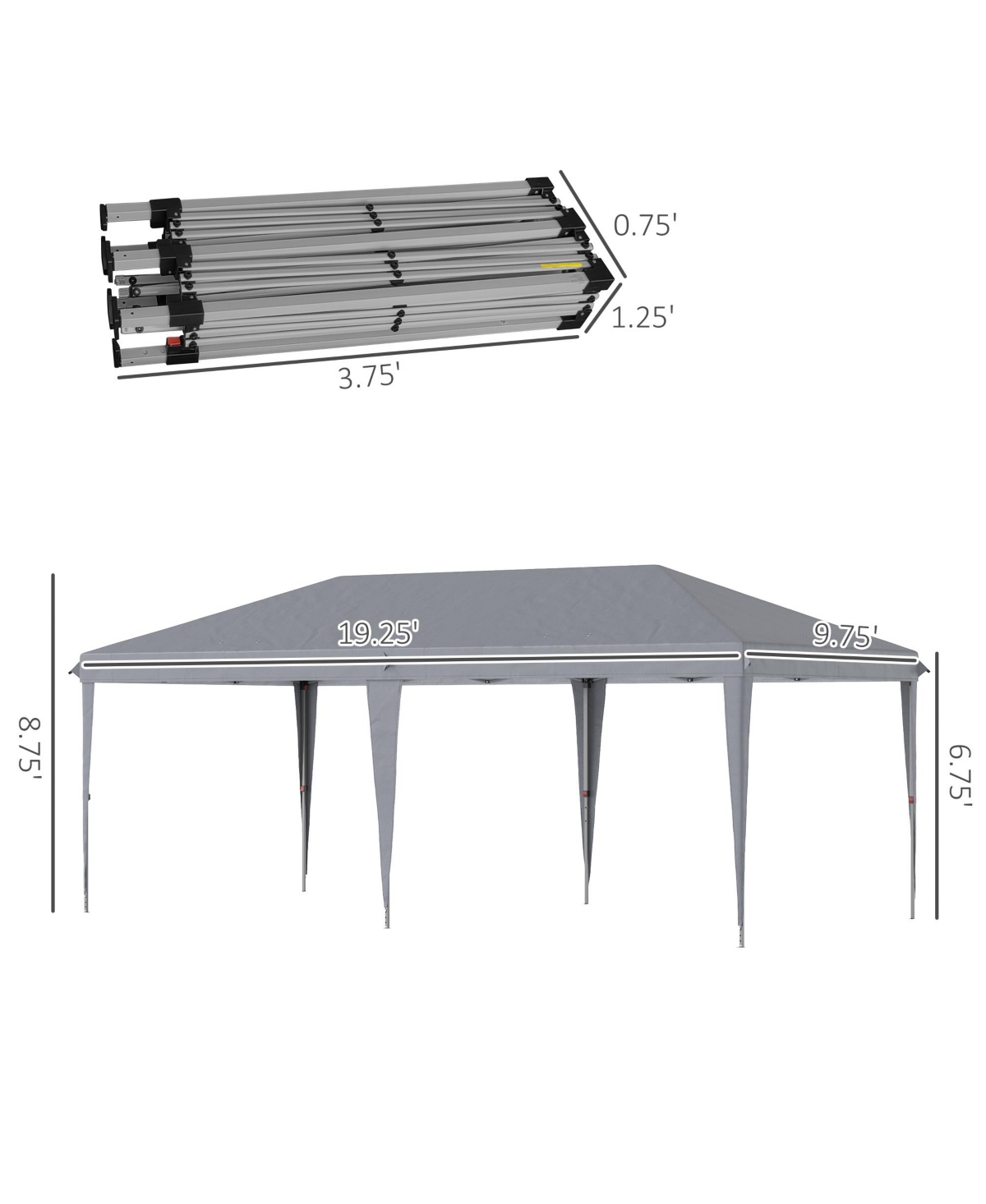 10' x 19' Extra Large Pop Up Canopy, Outdoor Party Tent with Folding Steel Frame, Carrying Bag for Catering, Events, Backyard Bbq, Gray - Gra