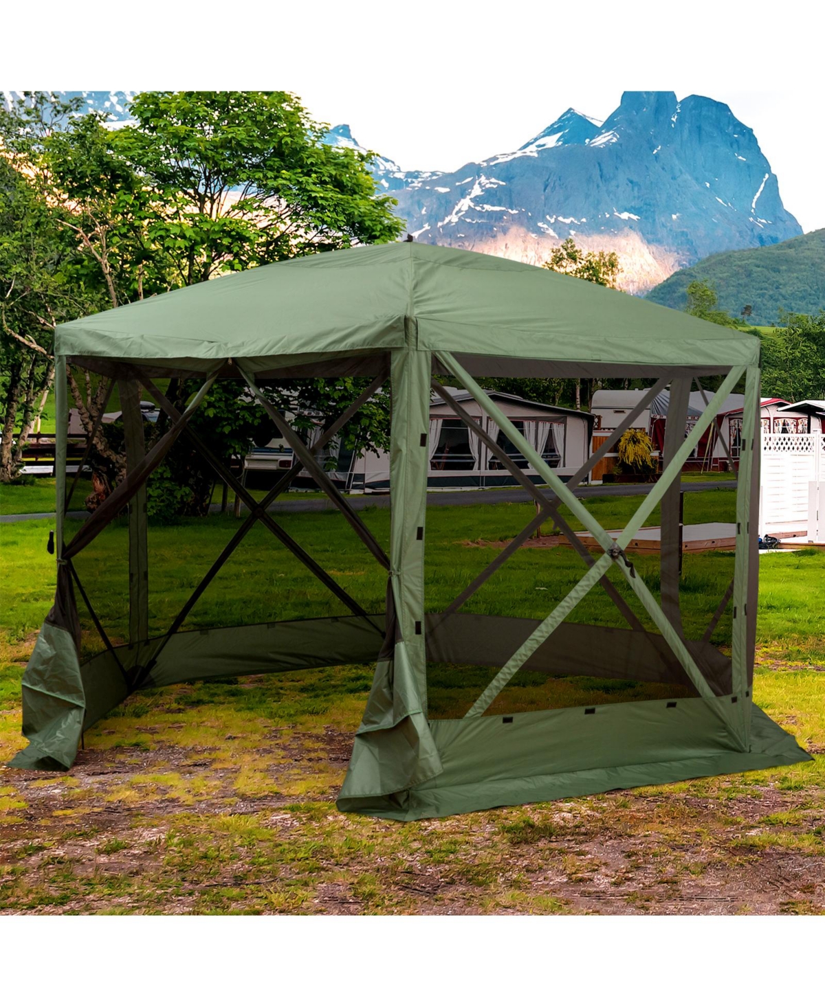 Outsunny Hexagon Screen House Pop Up Tent Gazebo with Mesh Netting Walls, Carry Bag & Shaded Interior, 12',- Green