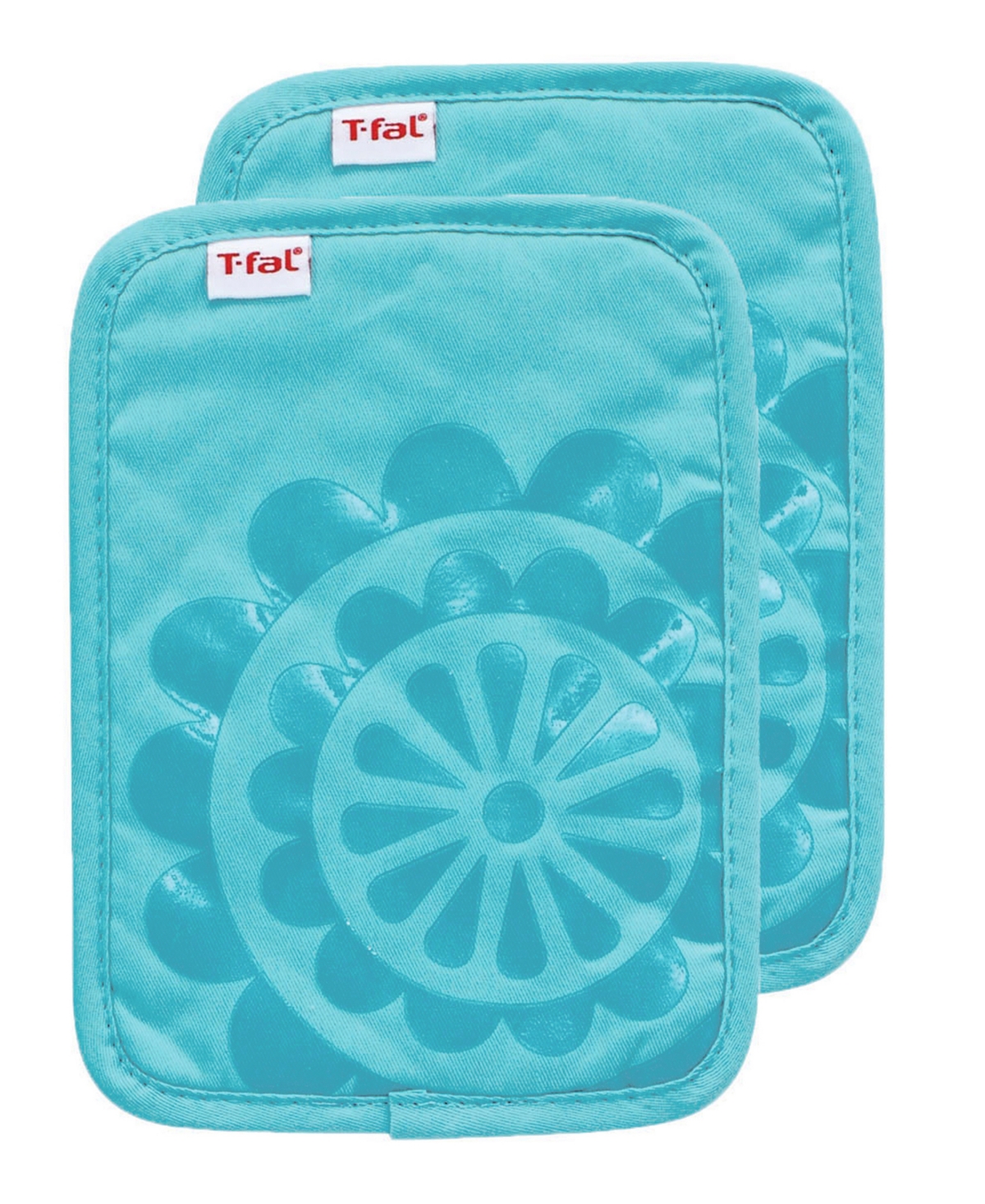 Medallion Print Silicone and Cotton Twill Pot Holder, Set of 2 - Breeze