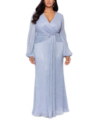 Betsy & Adam - Plus Size Metallic V-Neck Twist-Front Gown