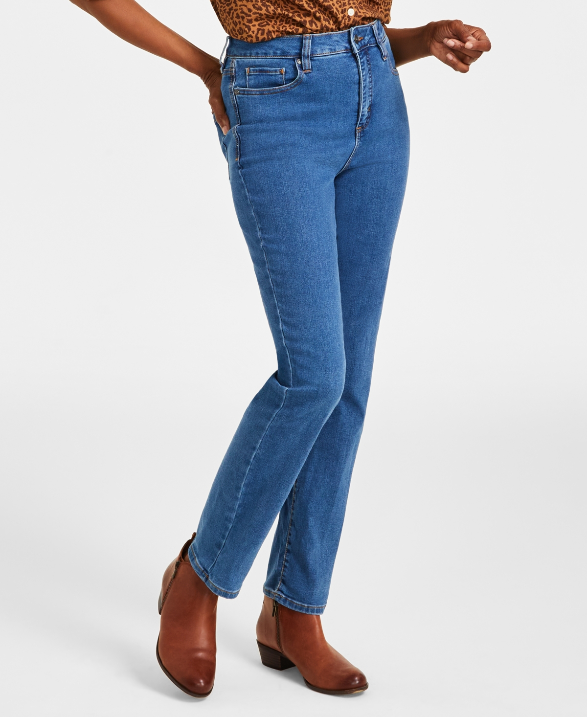 Petite High-Rise Natural Straight-Leg Jeans, Petite & Petite Short, Created for Macy's - Light Wash