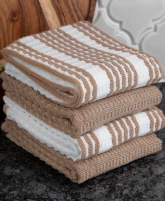 Solid and Stripe Waffle Kitchen Towel, Set of 4