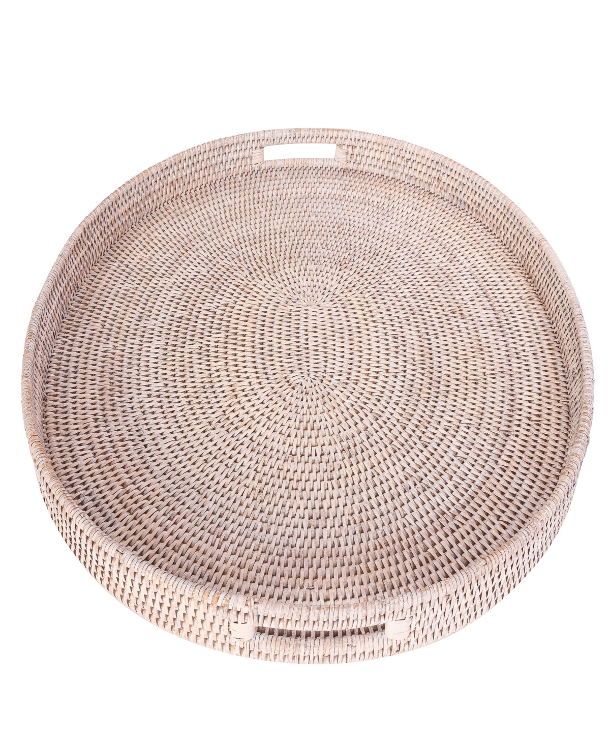 Artifacts Trading Company Artifacts Rattan Oval Ottoman Tray With Cutout Handles In White Wash