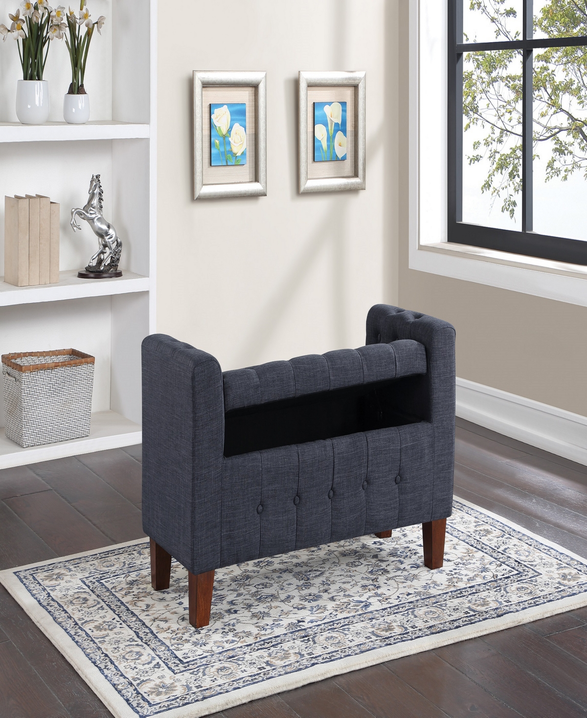 Osp Home Furnishings Darnley Storage Bench In Fabric In Charcoal