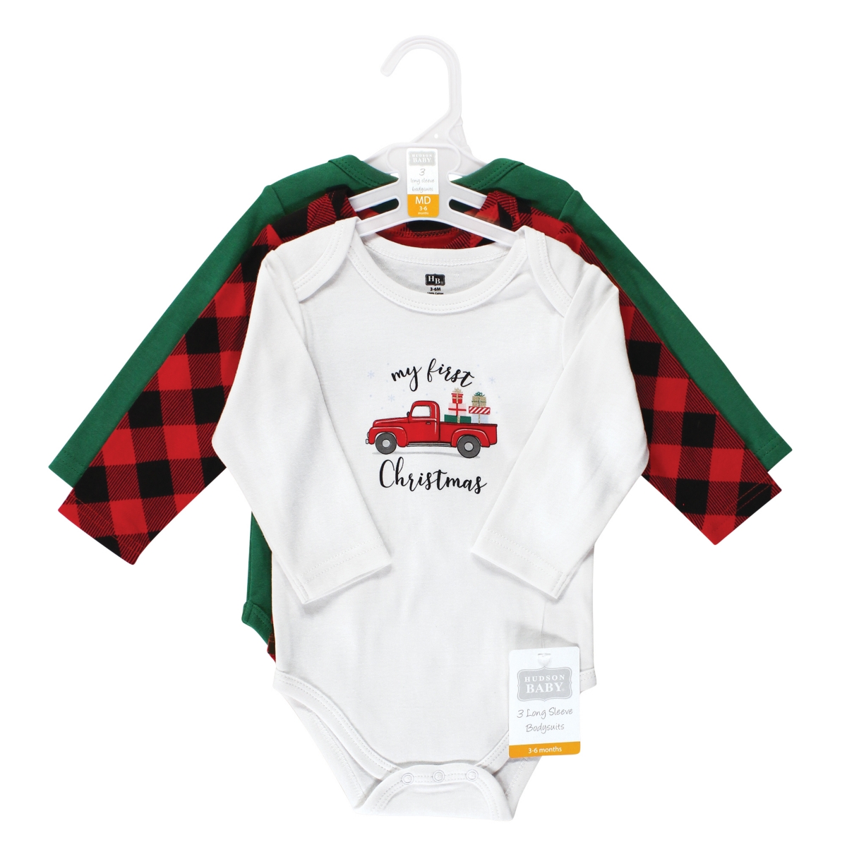Hudson Baby Baby Girls Cotton Long-Sleeve Bodysuits, Christmas Gift 3-Pack - Christmas gift 3-pack