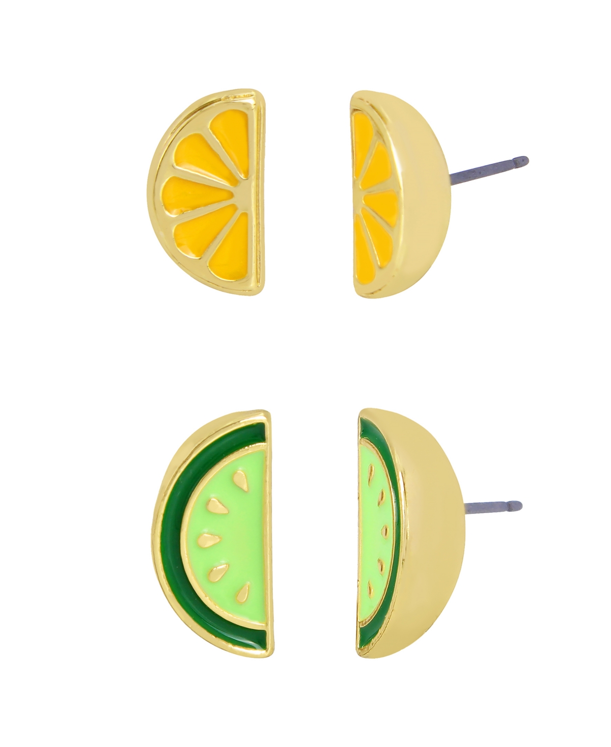 Enamel Citrus Slice Duo Stud Earrings Set, 2 Piece - Multi