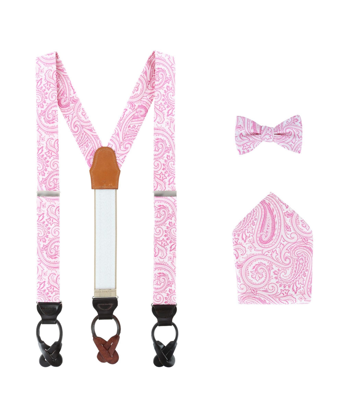 Trafalgar Men's Sobee Paisley Brace Bow Tie & Pocket Square Set
