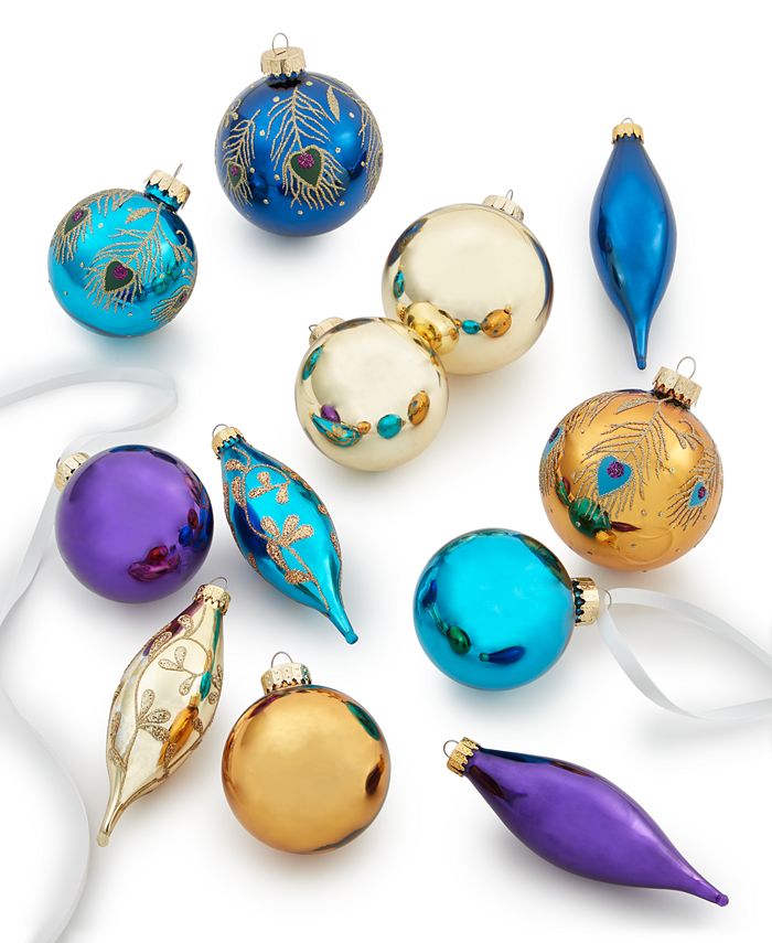 Holiday Lane Patina Glass Multi-Color Ball & Drop Ornaments, Set of 22 ...