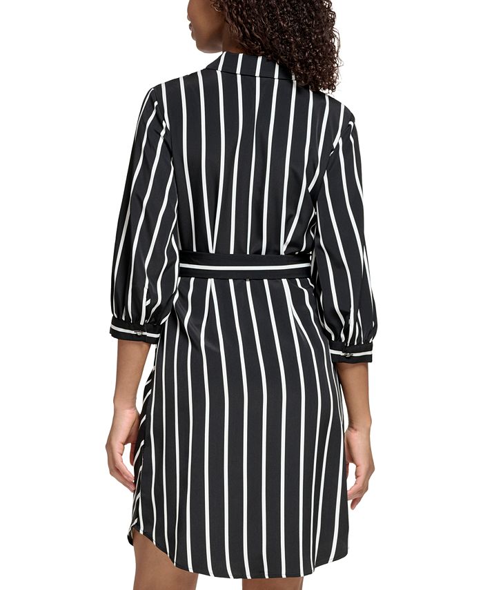 KARL LAGERFELD PARIS Women's Striped Belted Shirtdress - Macy's
