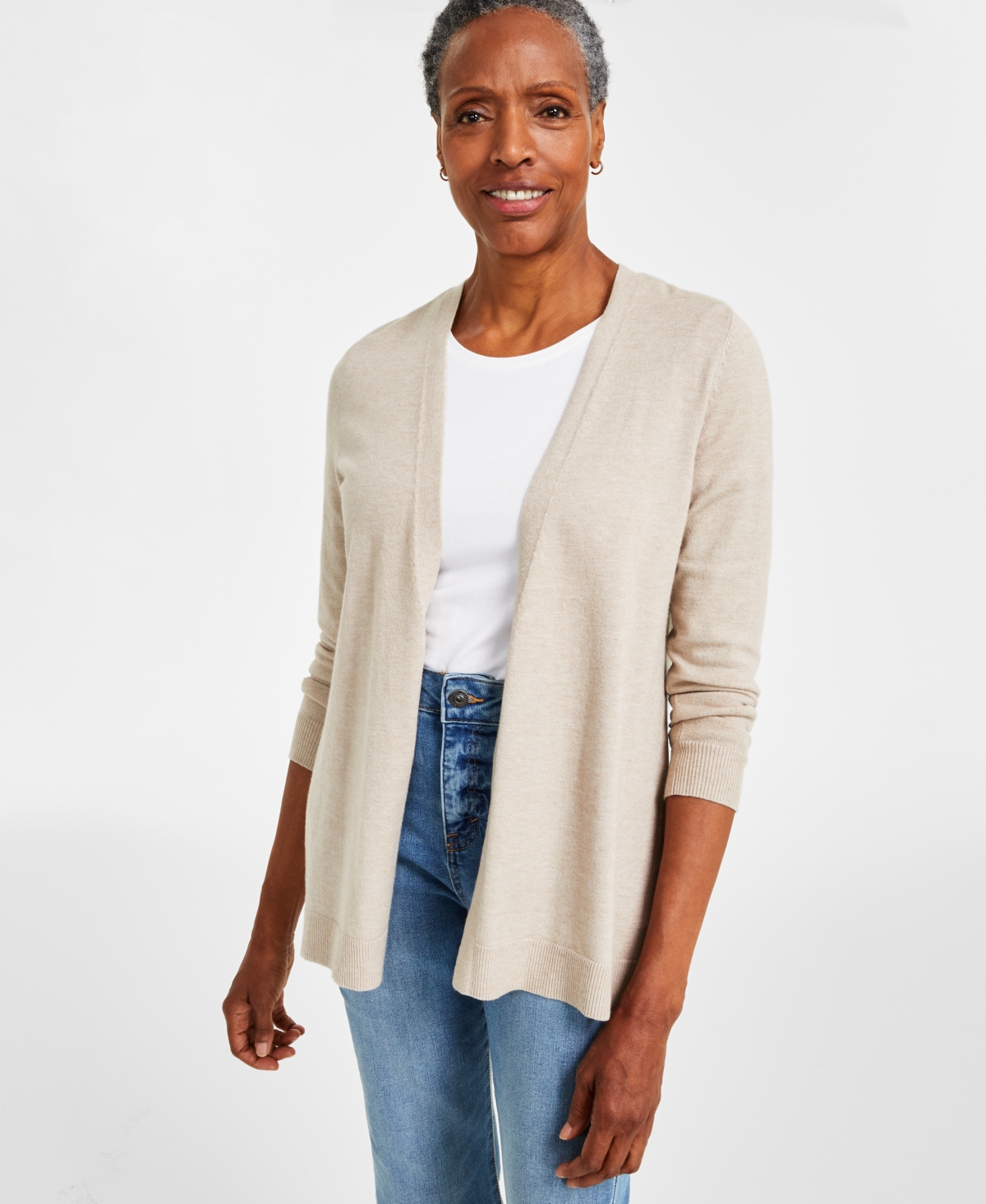 Style & Co Petite Open-front Cardigan, Macy's Exclusive In Neutral