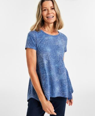 Style & Co - Women's Botanical-Print Sharkbite-Hem Top