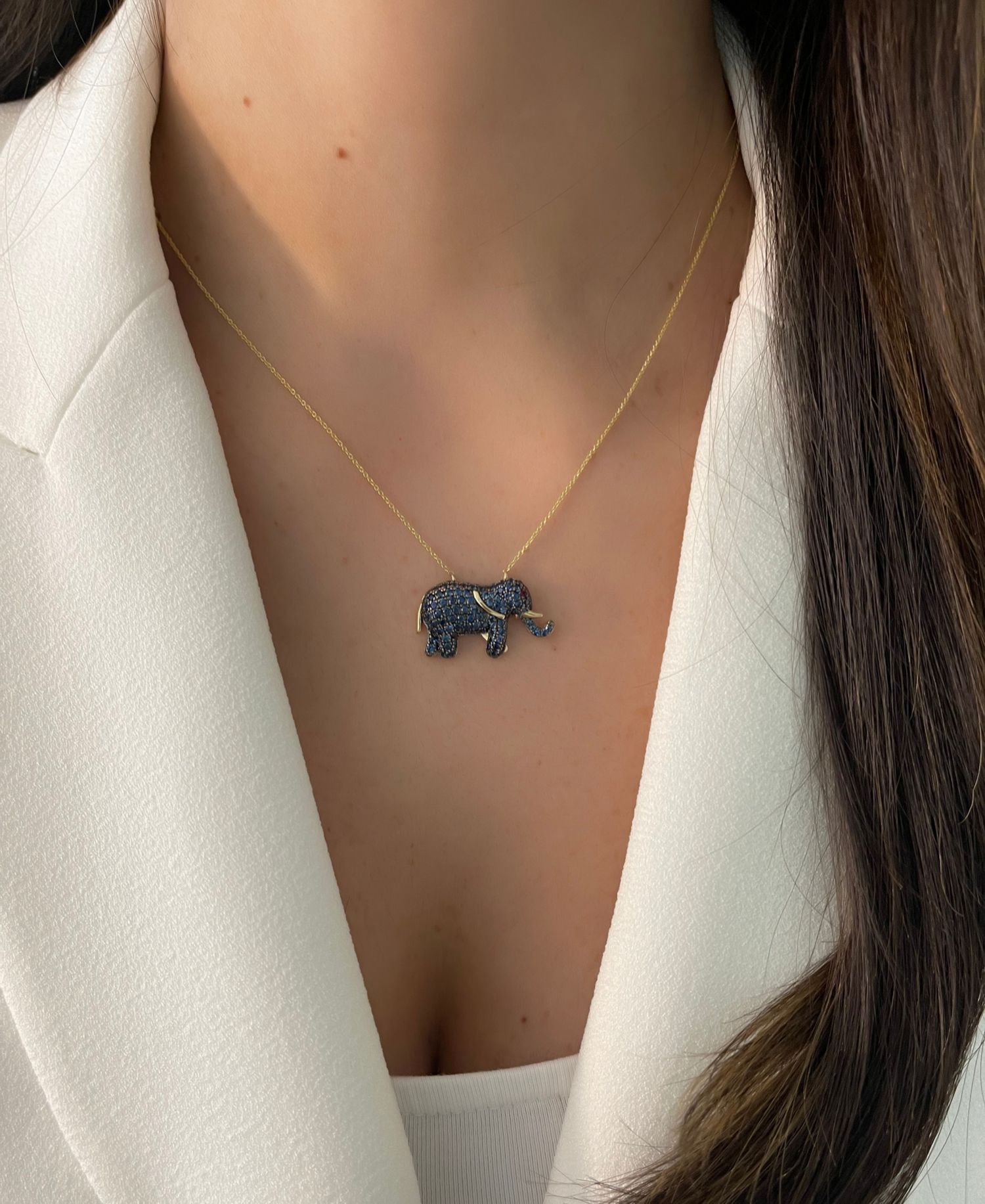 Blueberry Sapphire (1-5/8 ct. t.w.) & Passion Ruby Accent Elephant Pendant Necklace in 14k Gold, 18" + 2" extender