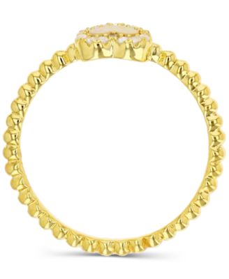 Mother of Pearl & Cubic Zirconia Heart Ring in 14k Gold-Plated Sterling Silver