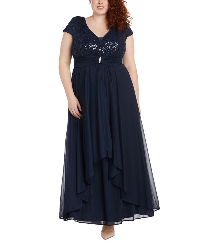 R & M Richards Plus Size Embellished Embroidered Gown - Macy's
