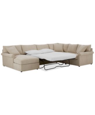 Wrenley 138" 3-Pc. Fabric Sectional Chaise Sleeper Sofa