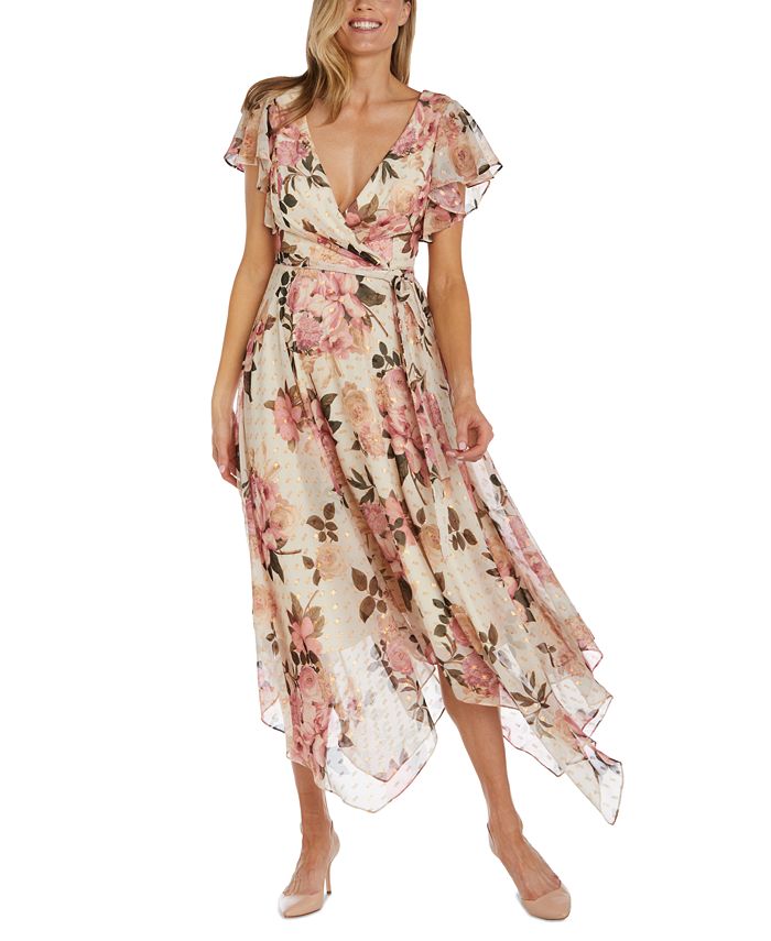 Nightway Women s Floral V Neck Handkerchief Hem Dress Macy s