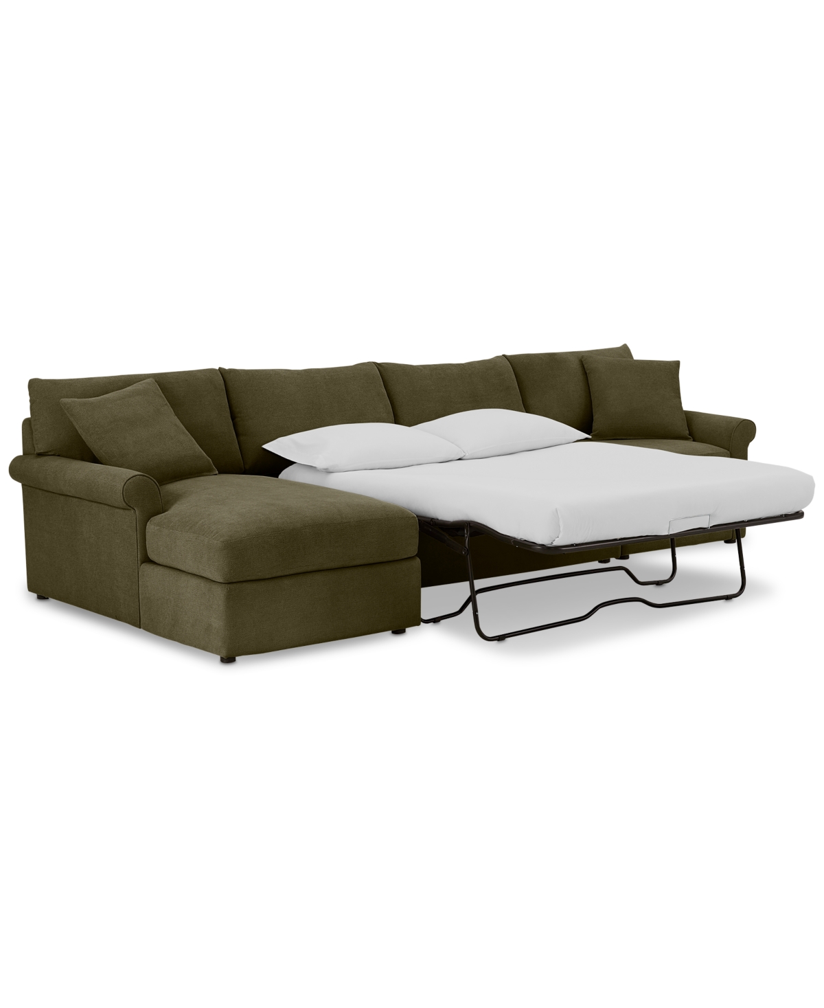 Furniture Wrenley 134" 3-pc. Fabric Sectional Chaise Sleeper Sofa, Created For Macy's In Olive