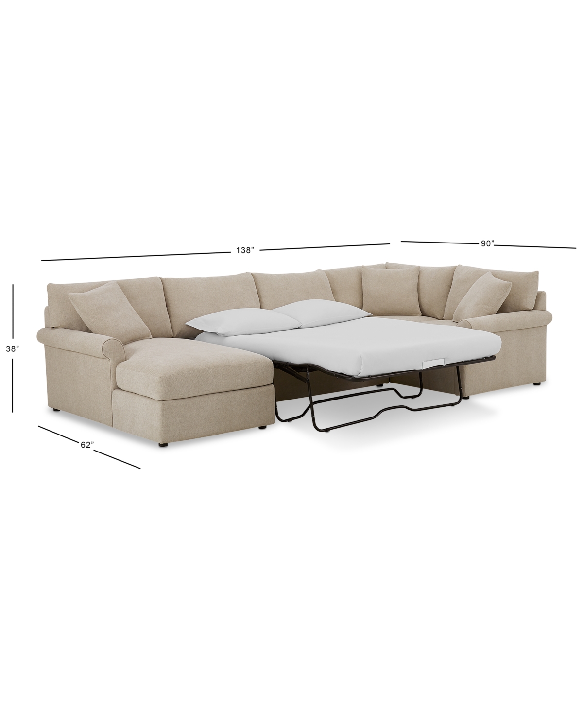 Wrenley 4-Pc. Fabric Modular Chaise Sleeper Sectional Sofa, Created for Macy's