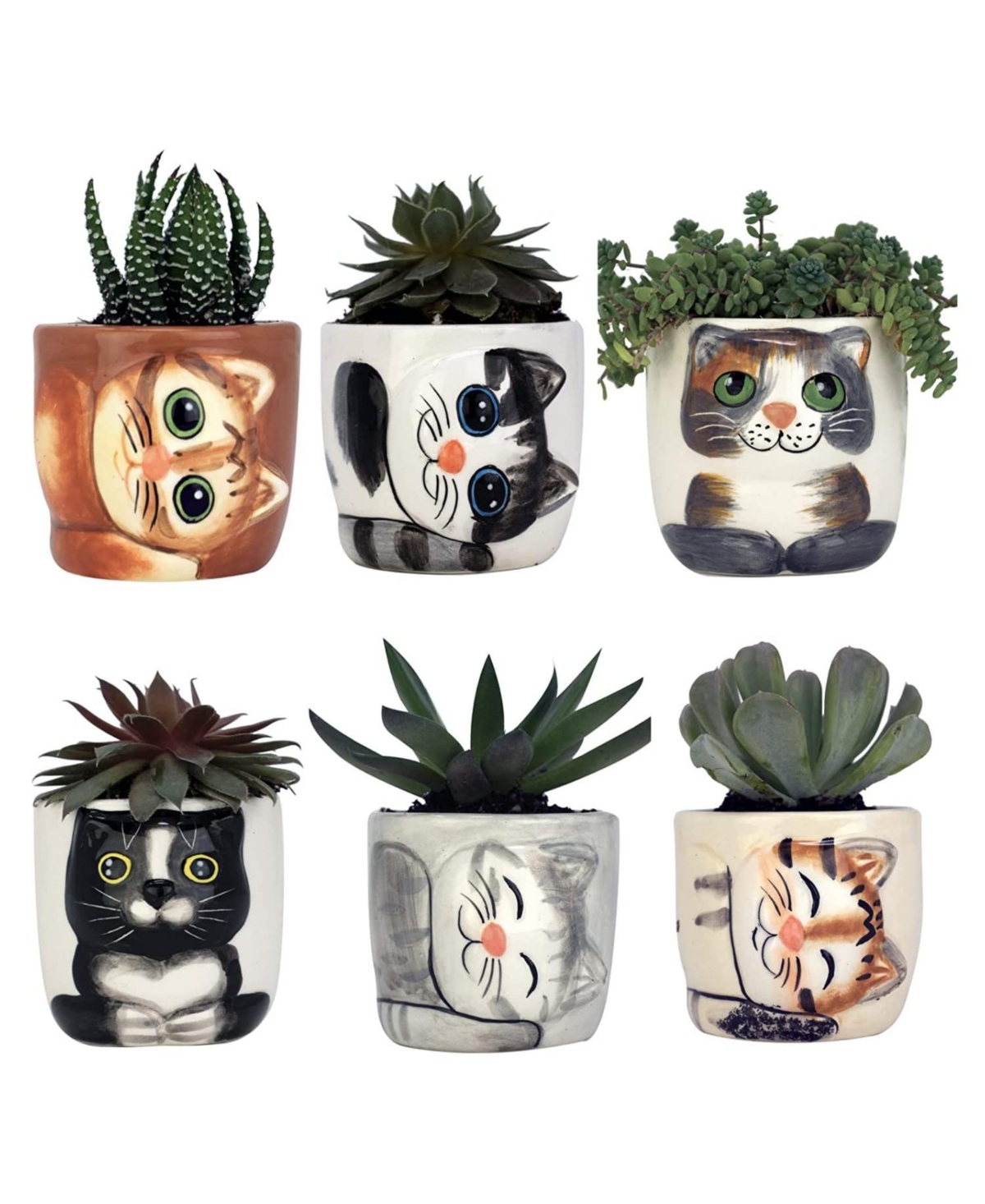 Cute Cat Planter Pot - 6 Mini 3" Succulent Kitty Pots - Cute Flower Pots for Indoor Plants - Cat Decor Vase for Cactus, Herb - Cat, Cat