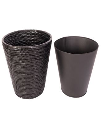 Artifacts Trading Company Rattan Round Tapered Waste Basket with Metal Liner
