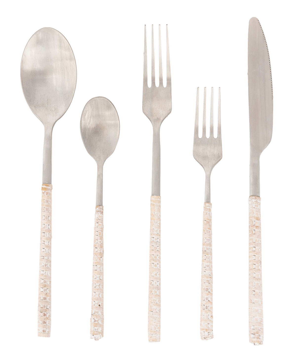Artifacts Trading Company Rattan Stainless Steel 5 Piece Cutlery Set With Gift Box In White Wash