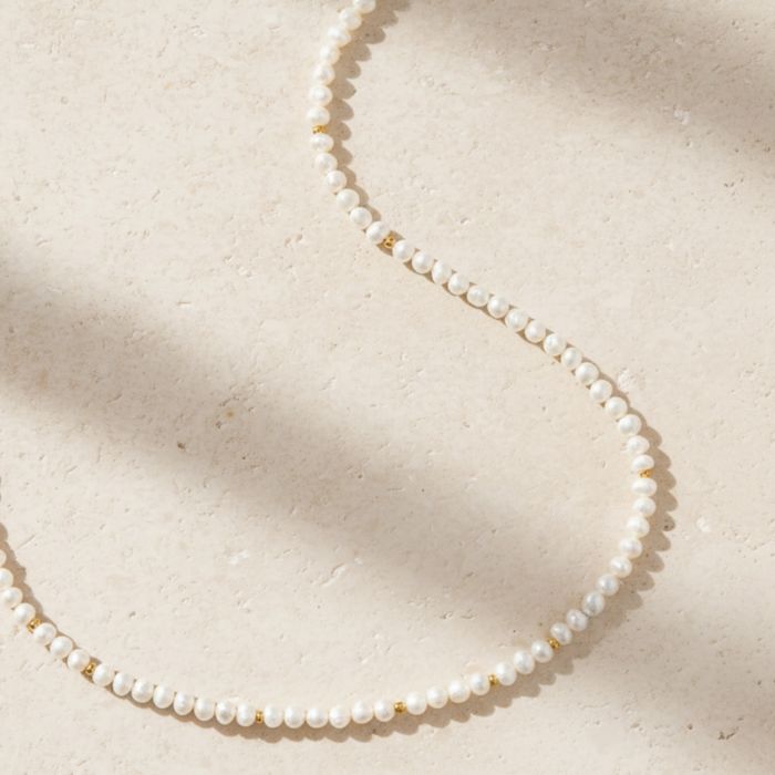 Joey Baby Freshwater Seed Pearl Strand Necklace With Gold Beads Detail