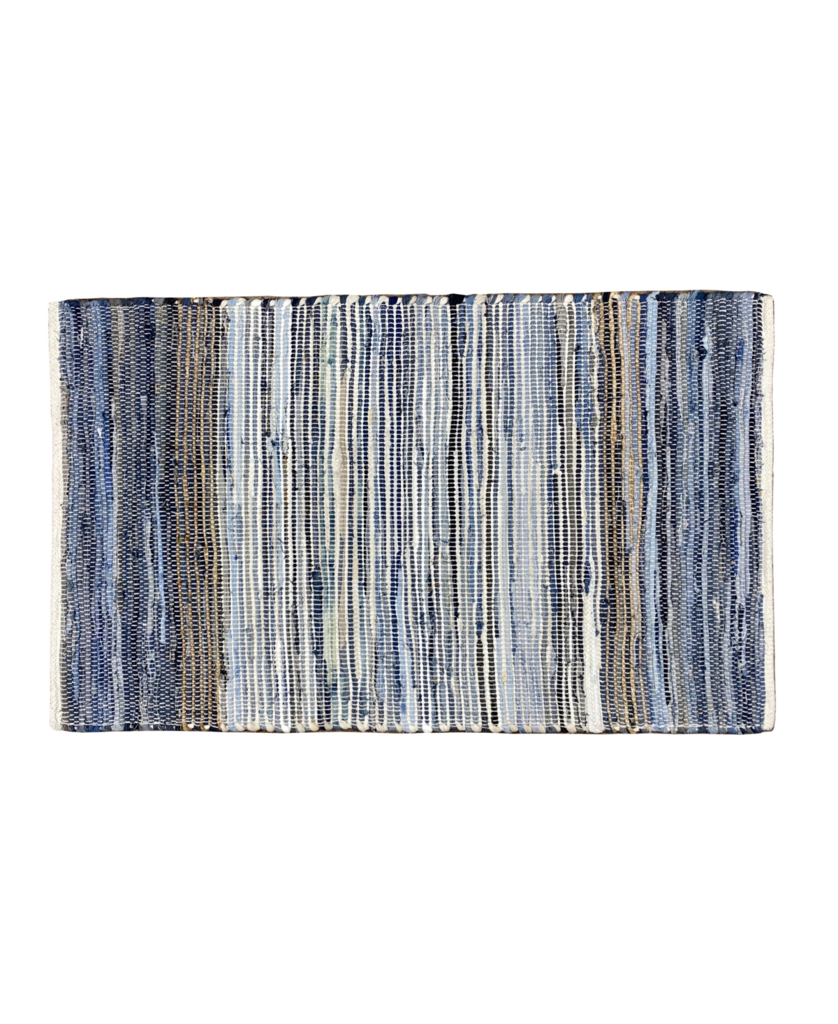 Lucky Brand Max Border Stripe Jute, Denim 24" X 60" Accent Rug Bedding In Multi Stripe