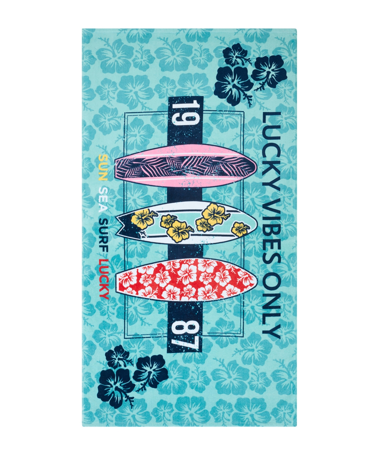 Lucky Brand Surfboard Vibes Cotton Beach Towel, 36" X 68" In Aqua Blue Surfboards