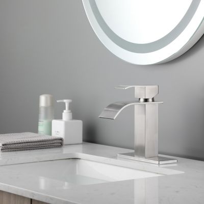 Waterfall Spout Bathroom Faucet, Single Handle Bathroom Vanity Sink Faucet