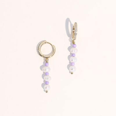 18K Gold Plated Freshwater Pearls with Purple Glass Beads - Taro Earrings For Women