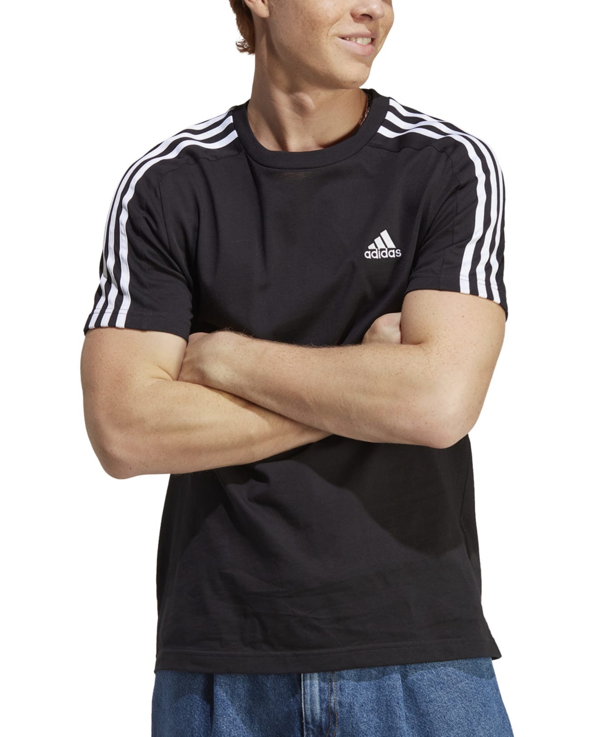 Shop Adidas Originals Men's Essentials 3-stripes Regular-fit Logo Graphic T-shirt In Legend Ink,wht