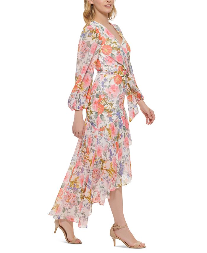 Eliza J Petite Ruffled Floral-Print Midi Dress - Macy's
