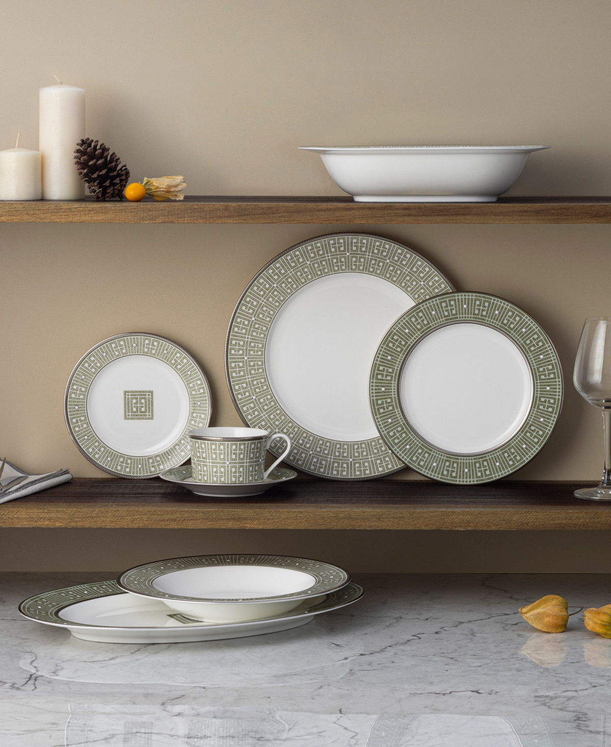 Noritake Infinity Green Platinum Oval Platter, 14" In Green Platinum