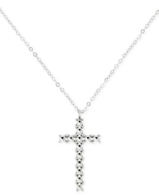 Diamond Beaded Cross 18" Pendant Necklace in 10k Gold