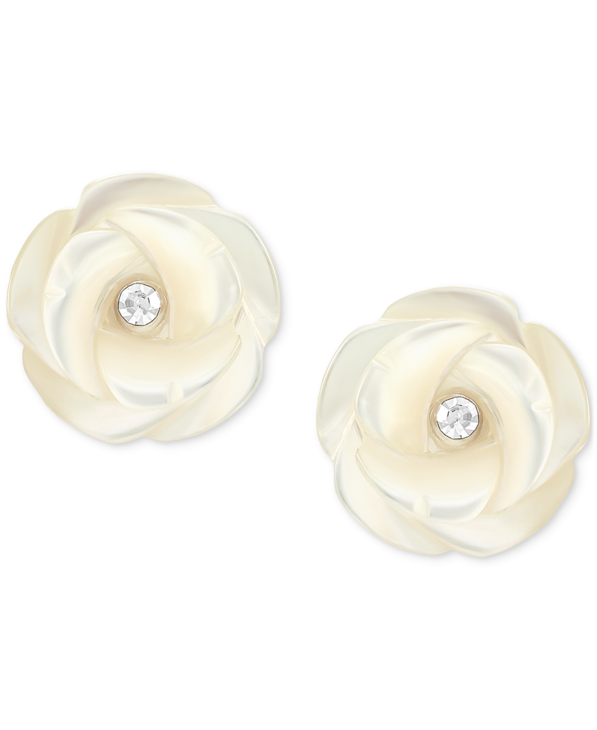 Children's Mother of Pearl & Crystal Flower Stud Earrings in 14k- Gold