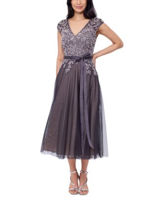 XSCAPE Women's Embroidered Belted Fit Flare Dress Macy's