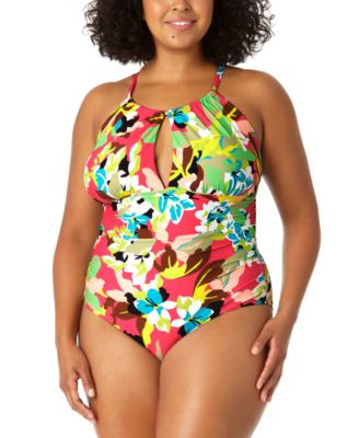Anne Cole - Plus Size Printed Keyhole One-Piece Swimsuit