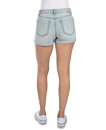 High-Rise Cuffed Denim Shorts in Light Indigo