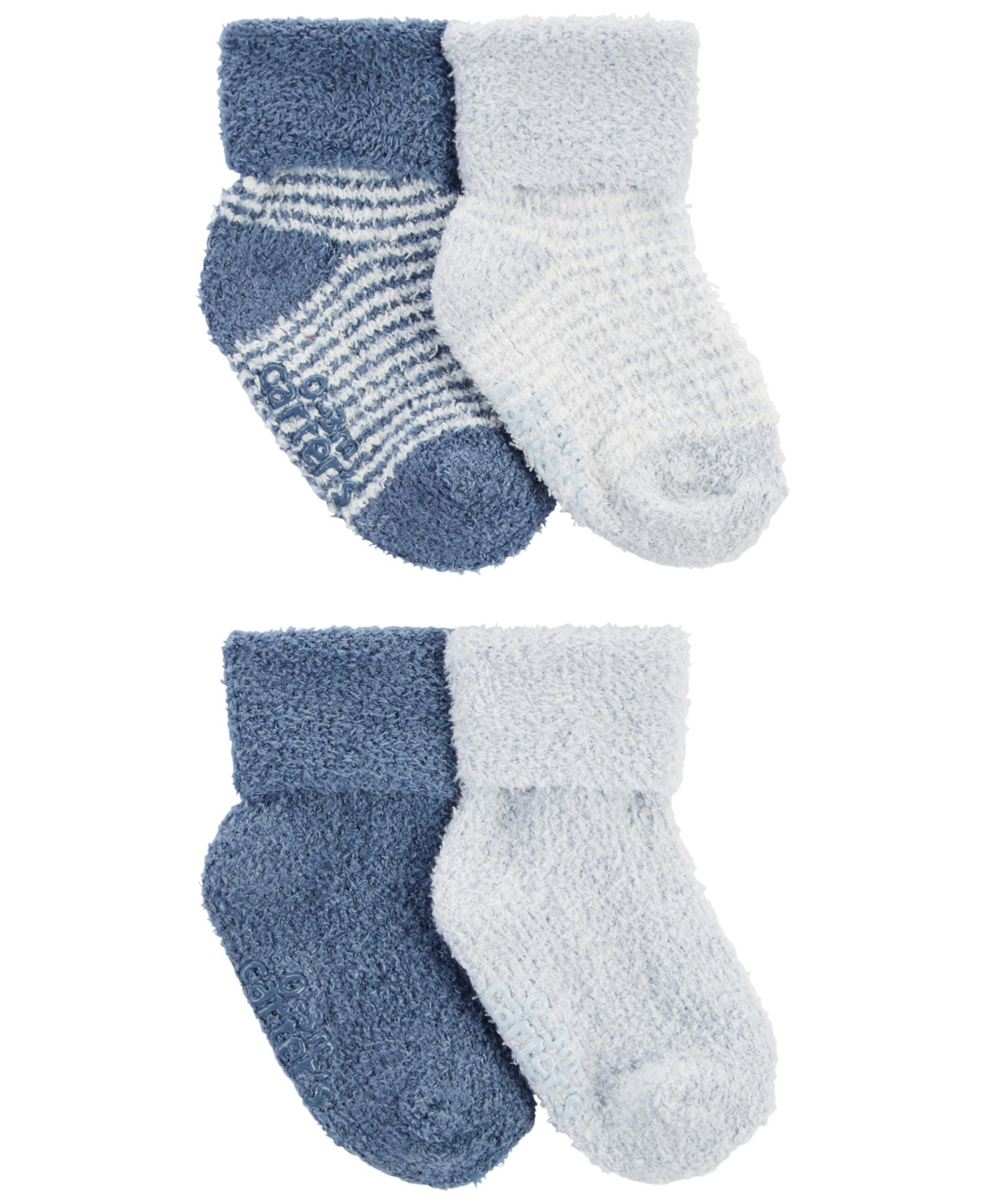 Carter's Baby Boys Foldover Chenille Booties, Pack Of 4 In Blue