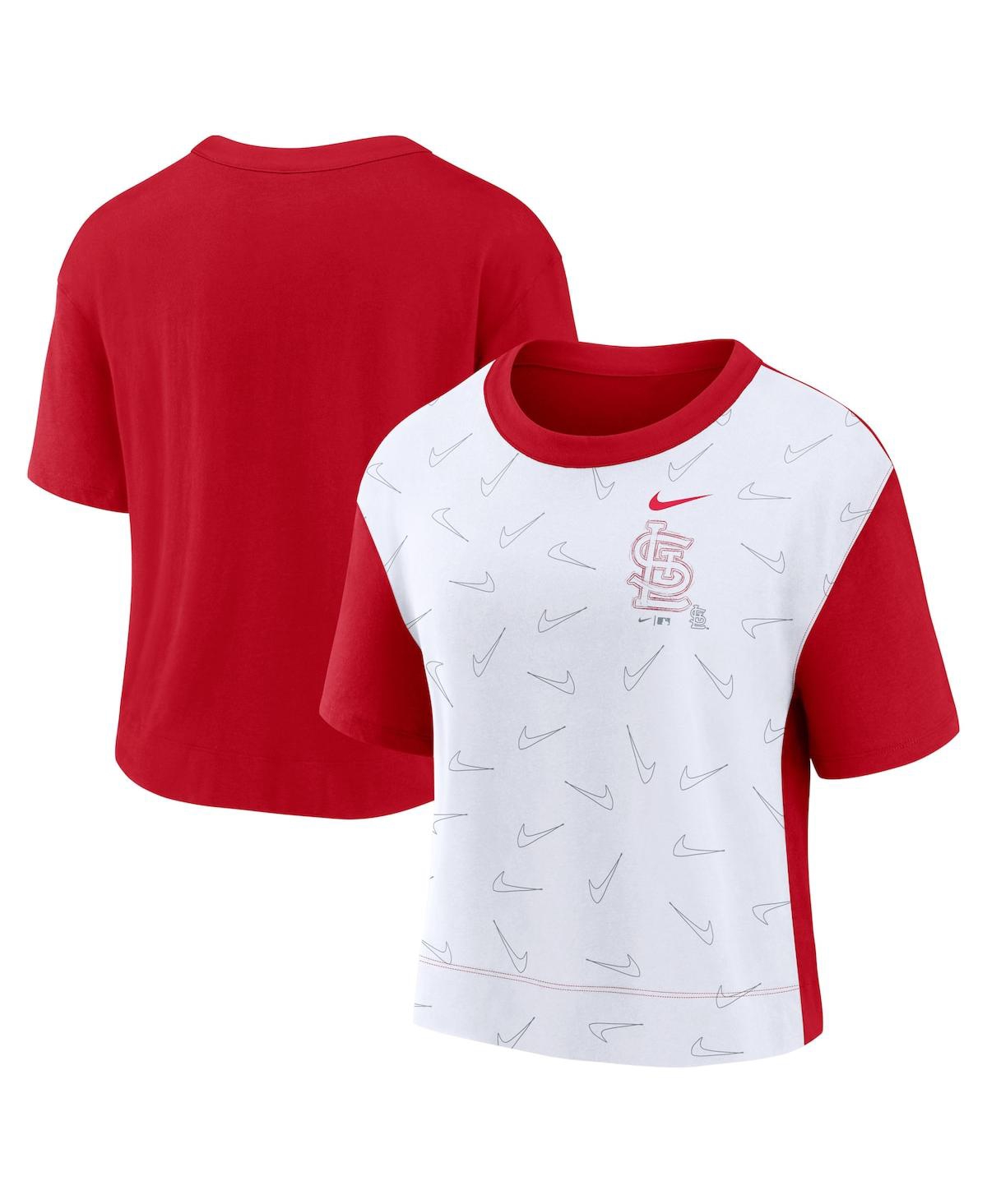 Shop Nike Women's  Red And White St. Louis Cardinals Line Up High Hip Fashion T-shirt In Red,white