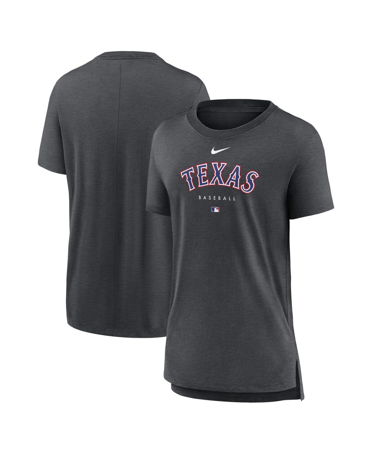 NIKE WOMEN'S NIKE HEATHER CHARCOAL TEXAS RANGERS AUTHENTIC COLLECTION EARLY WORK TRI-BLEND T-SHIRT