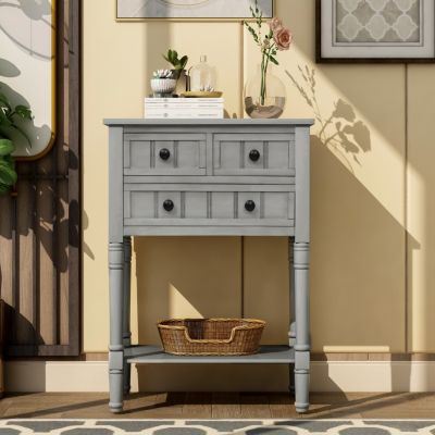 Simplie Fun Narrow Console Table, Slim Sofa Table With Three Storage Drawers And Bottom Shelf