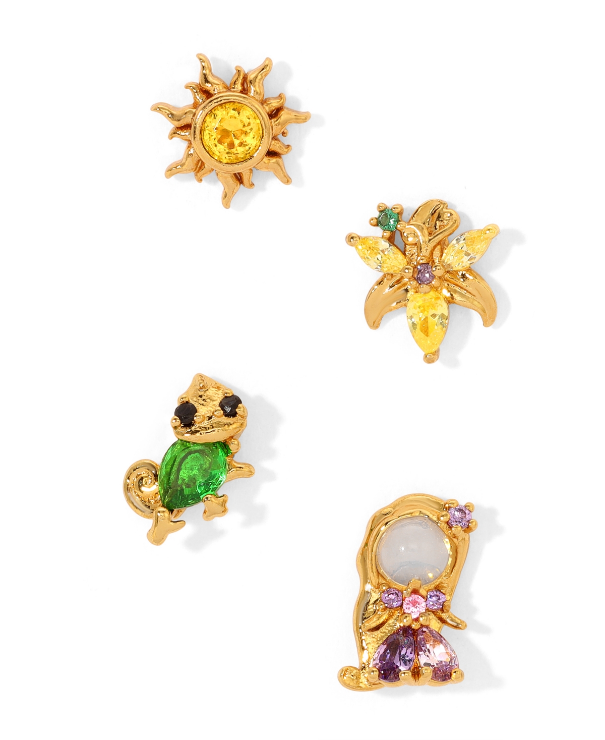 Girls Crew Crystal Multi-color Disney Princess Tangled Stud Earring Set In Gold